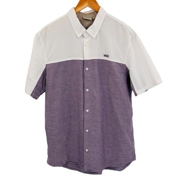Vans colorblock white and lavender men’s button up oxford shirt size large - Picture 1 of 6